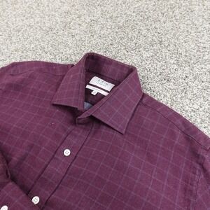 Ledbury Shirt Mens 16.5 L Purple Check Tailored Fit Long Sleeve Dress Button Up